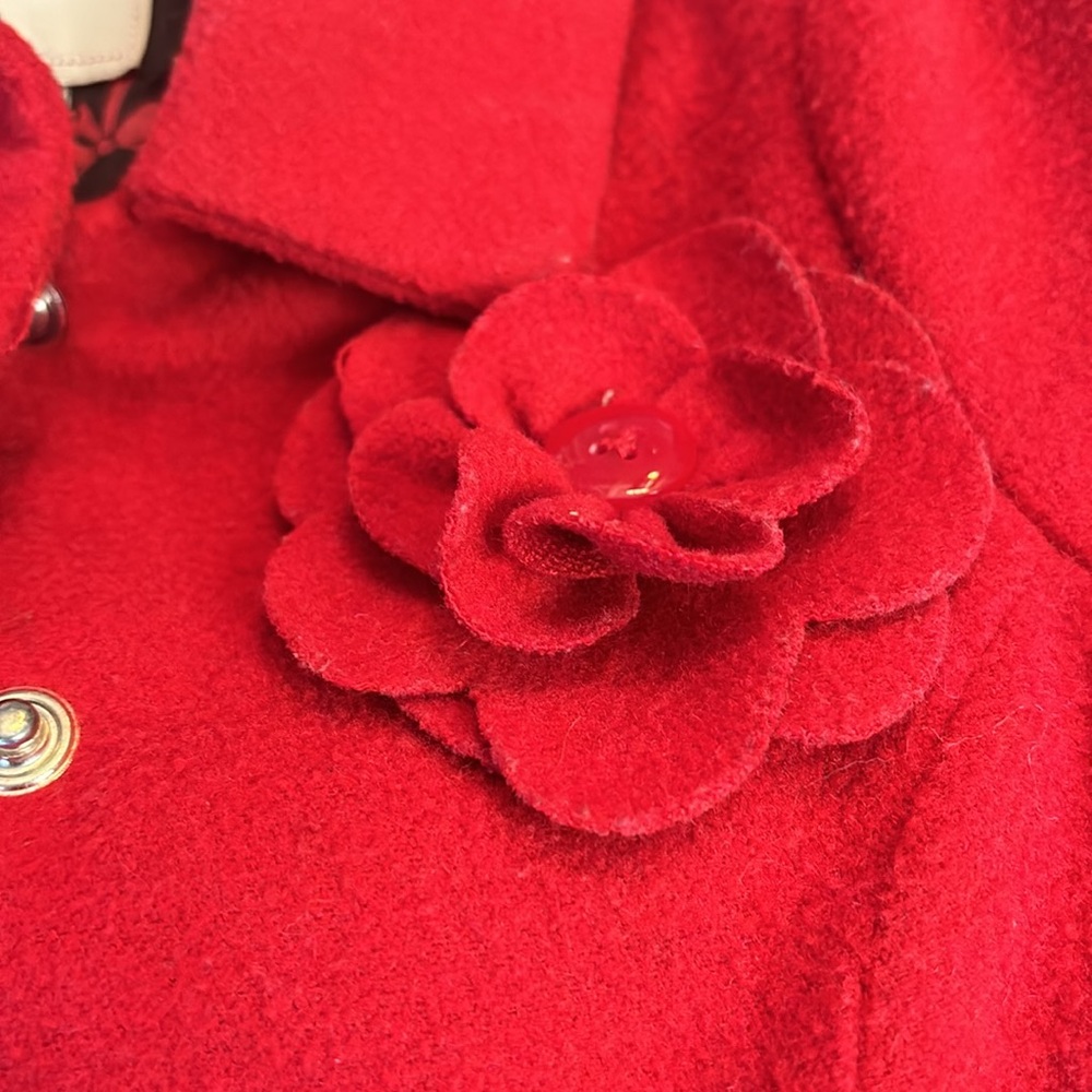 Little girls Red wool Ruffle coat - Picture 3 of 8